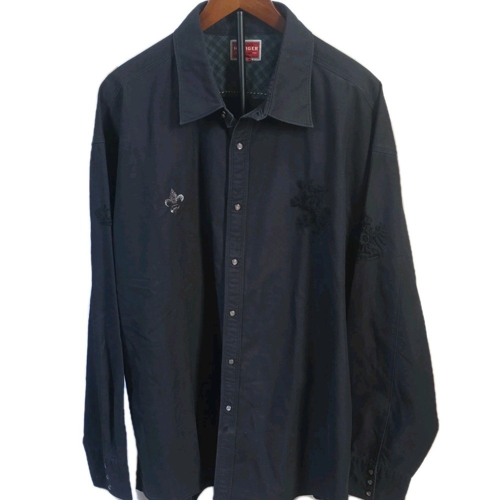 Vintage Y2K Tommy Hilfiger Red Label XXL black embroidered gothic button-up
